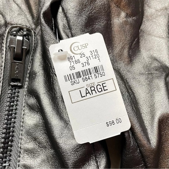 Blank NYC Faux Leather Moto Jacket Lightweight Metallic Pewter Gray Size L - Picture 6 of 8